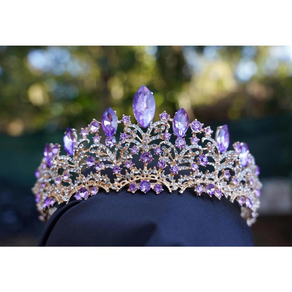 Gold Purple Crystal Tiara Bridal Gold Crown Birthday Wedding Gift Diadem Vintage